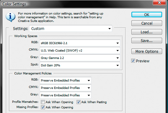 Photoshop CS4 Color Settings Default Color Behavior in Photoshop