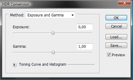 Photoshop HDR Conversion Default Settings in HDR Conversion