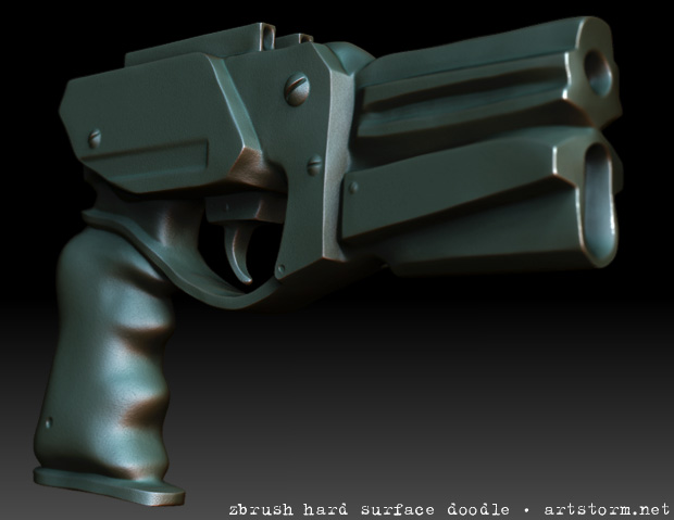 Gun Doodle Hard Surface Gun Sculpted in ZBrush