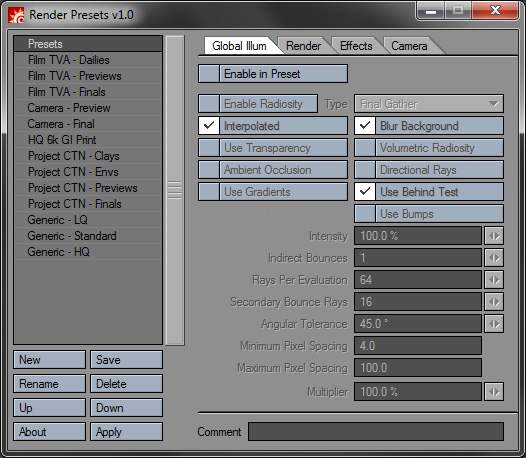 Render Presets for LightWave 3D