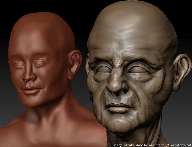 Doodle Evolution Comparison of two head sculptures